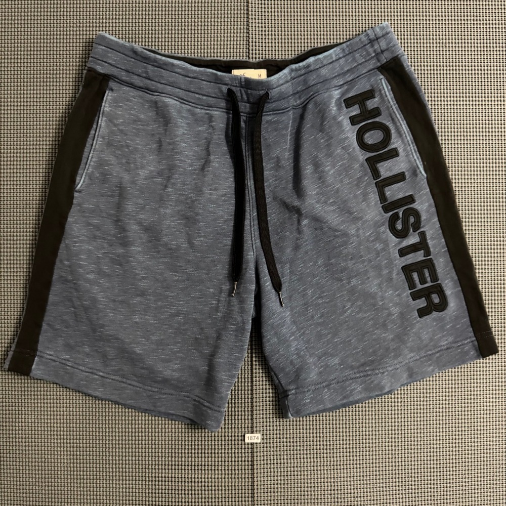 Hollister Mens Blue Heather Fleece Sweat Shorts Logo Side Stripe Size M
